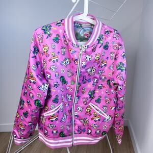 Tokidoki Kawaii Camo Reversible Pink Green Bomber Satin Jacket Medium Large